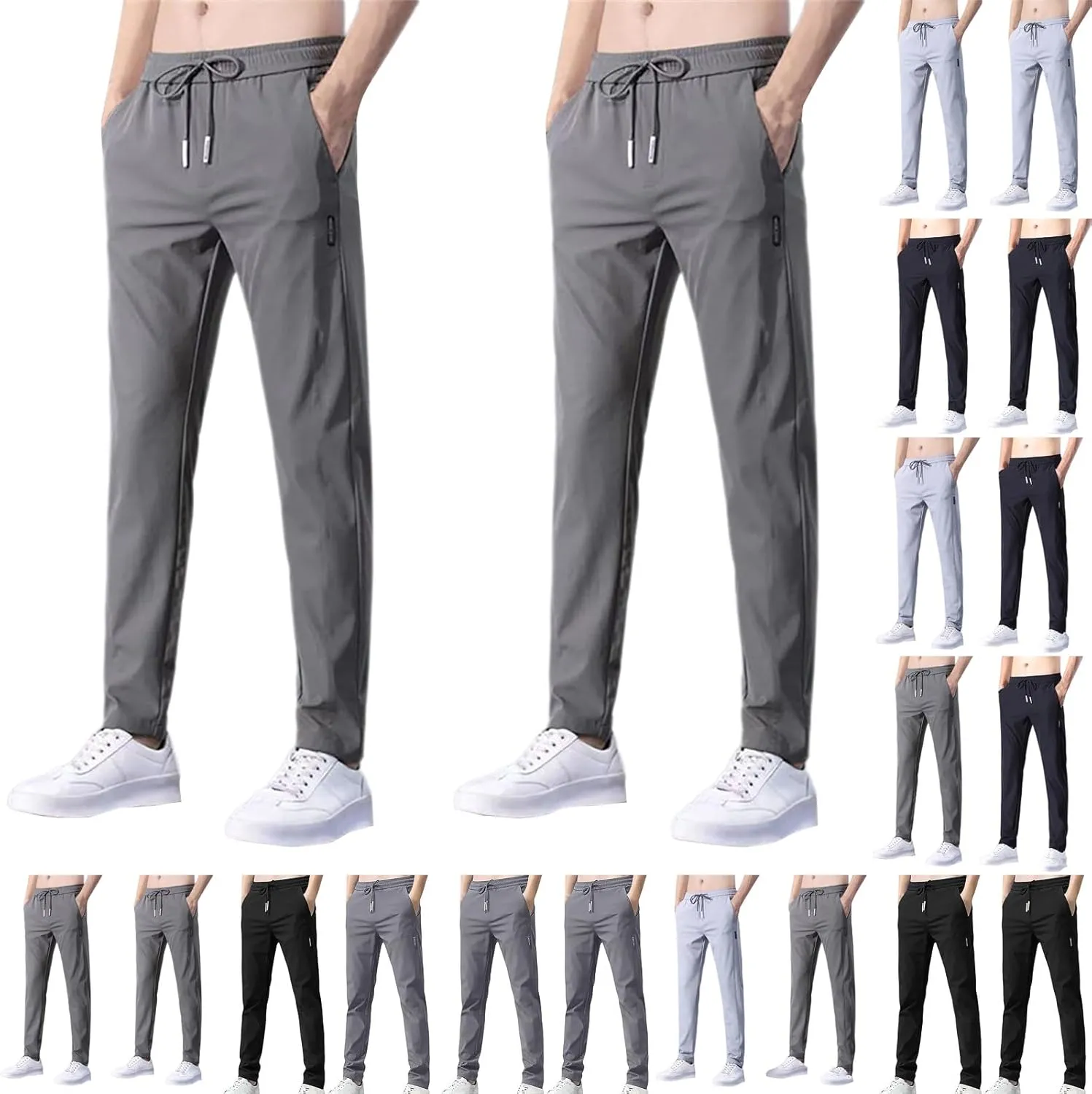 2 Pack Hiking Pants Men Lightweight Waterproof Jogger Sweatpants Stretch Waist Ice Silk Breathable Active Trousers