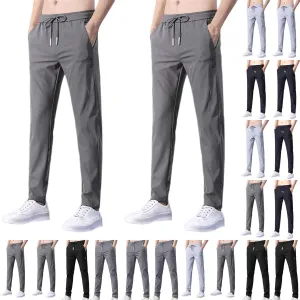 2 Pack Hiking Pants Men Lightweight Waterproof Jogger Sweatpants Stretch Waist Ice Silk Breathable Active Trousers