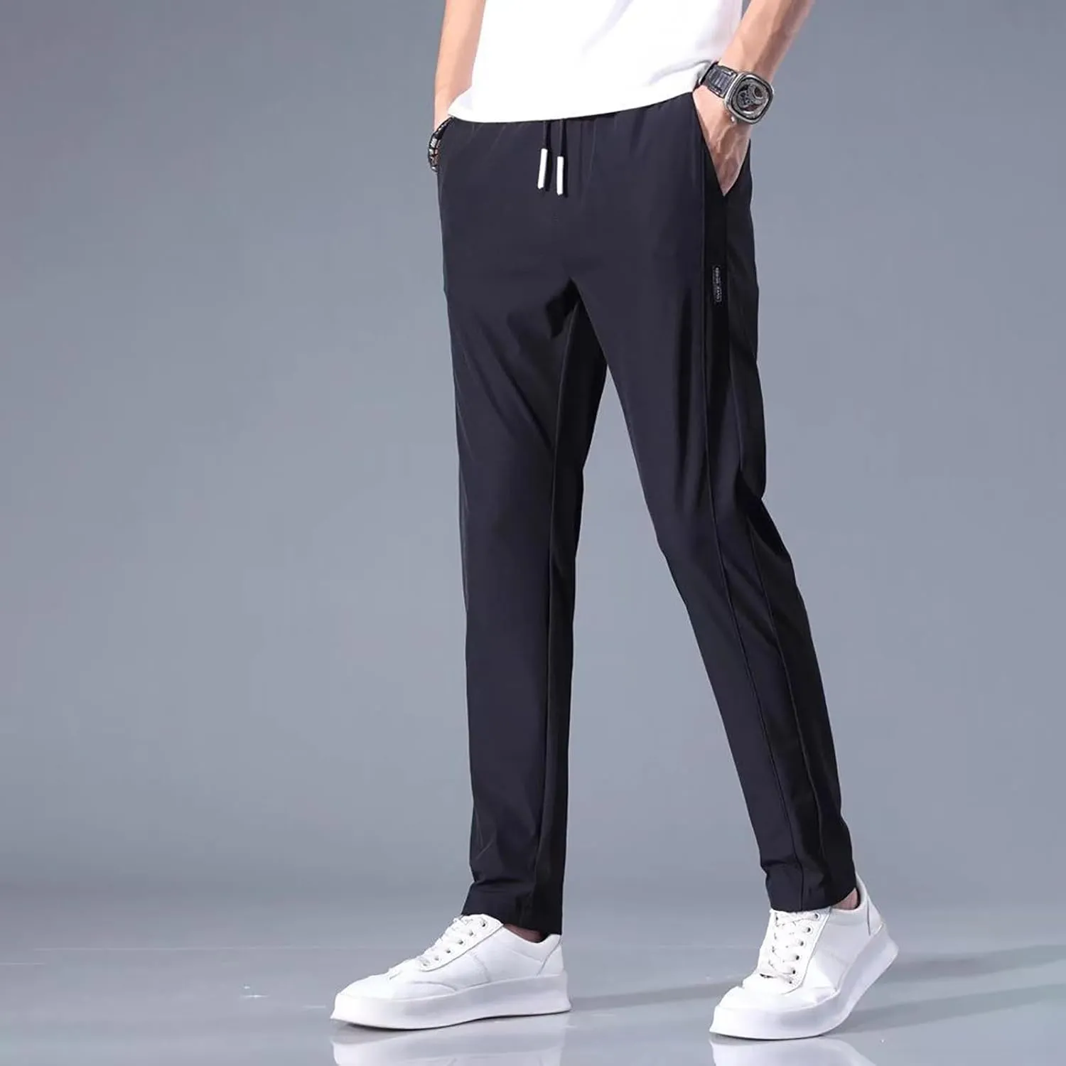 2 Pack Hiking Pants Men Lightweight Waterproof Jogger Sweatpants Stretch Waist Ice Silk Breathable Active Trousers