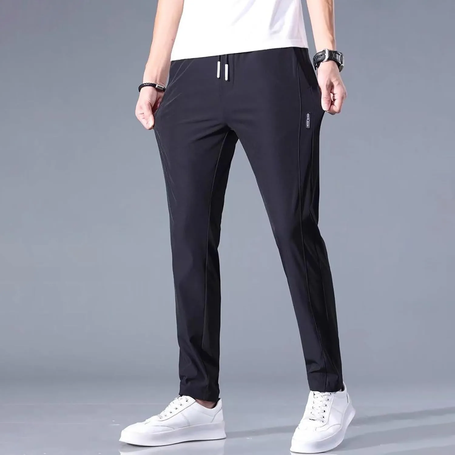 2 Pack Hiking Pants Men Lightweight Waterproof Jogger Sweatpants Stretch Waist Ice Silk Breathable Active Trousers