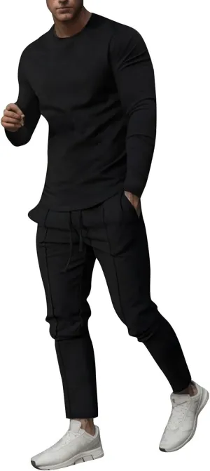 2023 Men's Tracksuit 2 Piece Long Sleeve Pullover Sweatpants Jogging Sets Stylish Plain Track Suit Athletic Casual Sweatsuit
