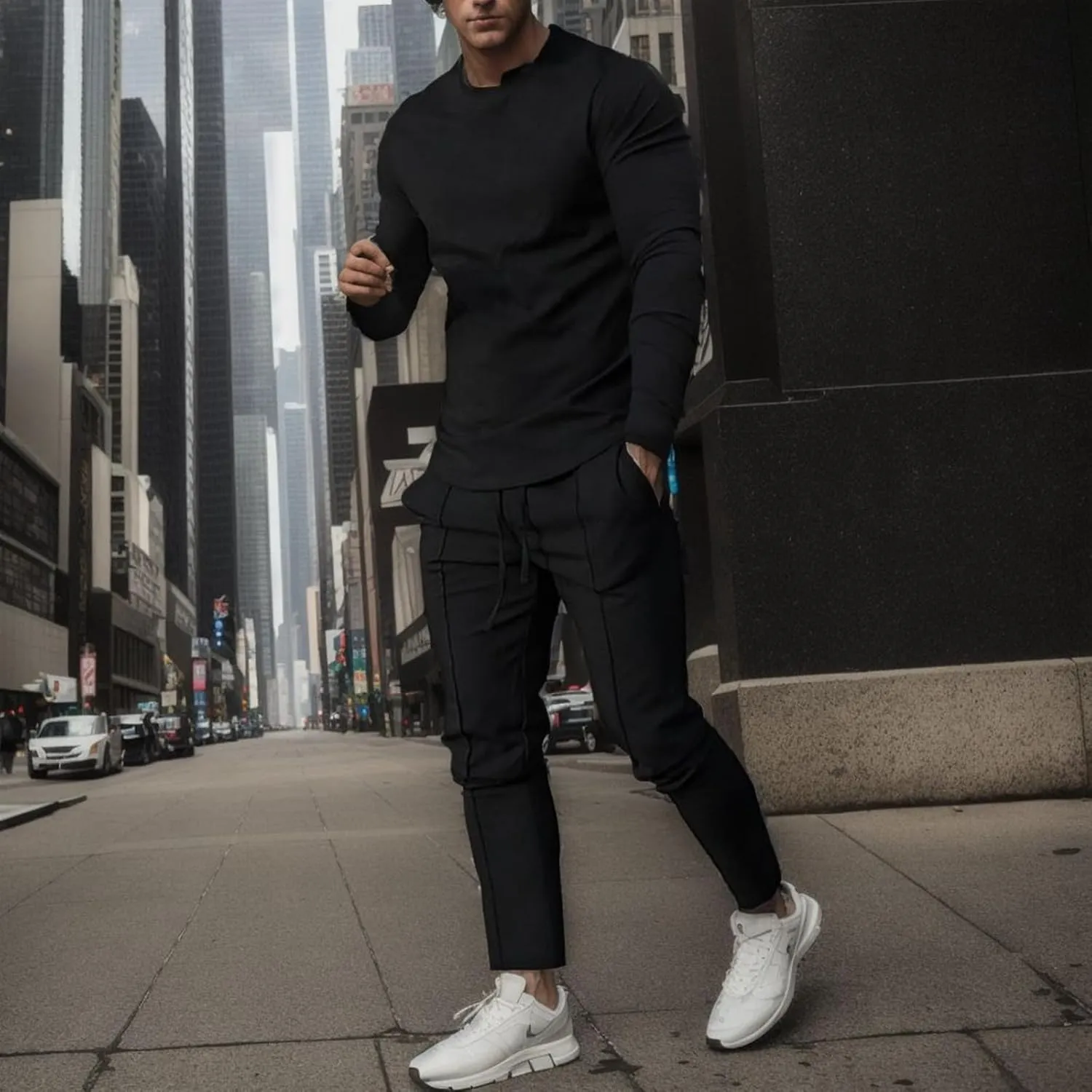 2023 Men's Tracksuit 2 Piece Long Sleeve Pullover Sweatpants Jogging Sets Stylish Plain Track Suit Athletic Casual Sweatsuit