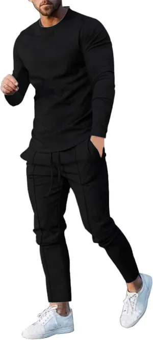 2023 Men's Tracksuit 2 Piece Outfits Plain Long Sleeve Tshirt and Sweatpants Sweatsuit Sets Casual Jogging Athletic Suits