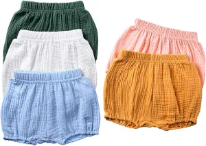 3PC Shorts Set Newborn Baby Girls Boys Pants Cotton Linen Blend Cute Floral Bloomers Triangle Shorts