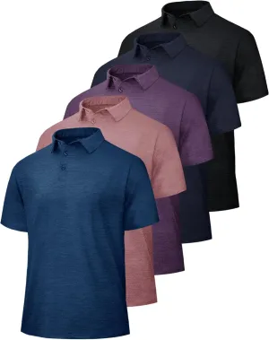 5 Pack Polo Shirts for Men - Dry Fit Moisture Wicking Performance Short Sleeve Mens Golf Shirts for Work Casual Athletic