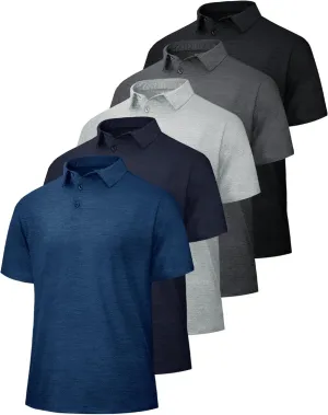 5 Pack Polo Shirts for Men - Dry Fit Moisture Wicking Performance Short Sleeve Mens Golf Shirts for Work Casual Athletic