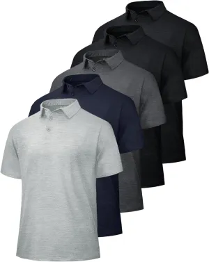 5 Pack Polo Shirts for Men - Dry Fit Moisture Wicking Performance Short Sleeve Mens Golf Shirts for Work Casual Athletic