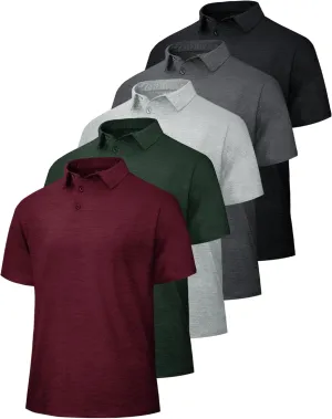 5 Pack Polo Shirts for Men - Dry Fit Moisture Wicking Performance Short Sleeve Mens Golf Shirts for Work Casual Athletic