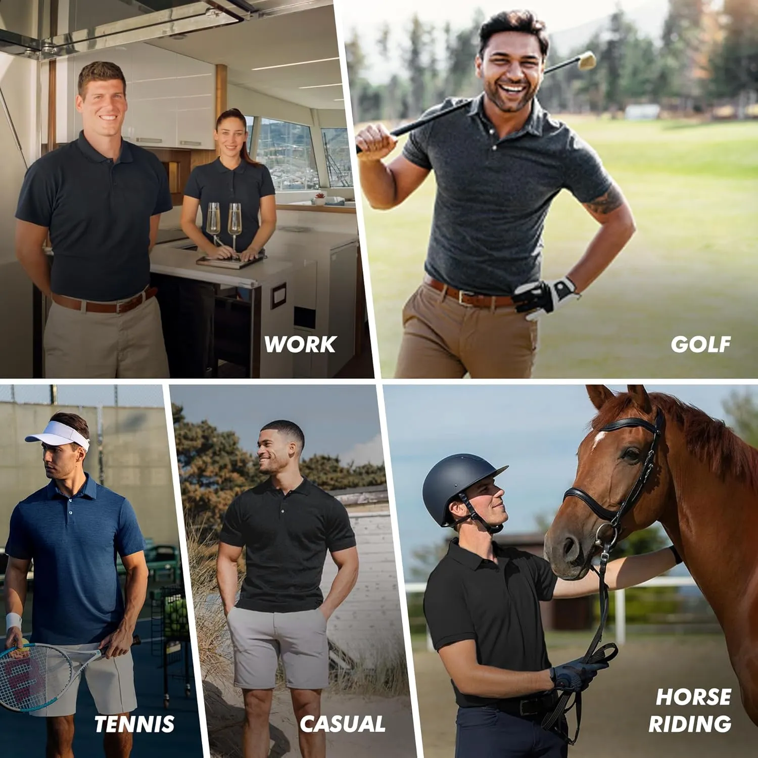 5 Pack Polo Shirts for Men - Dry Fit Moisture Wicking Performance Short Sleeve Mens Golf Shirts for Work Casual Athletic