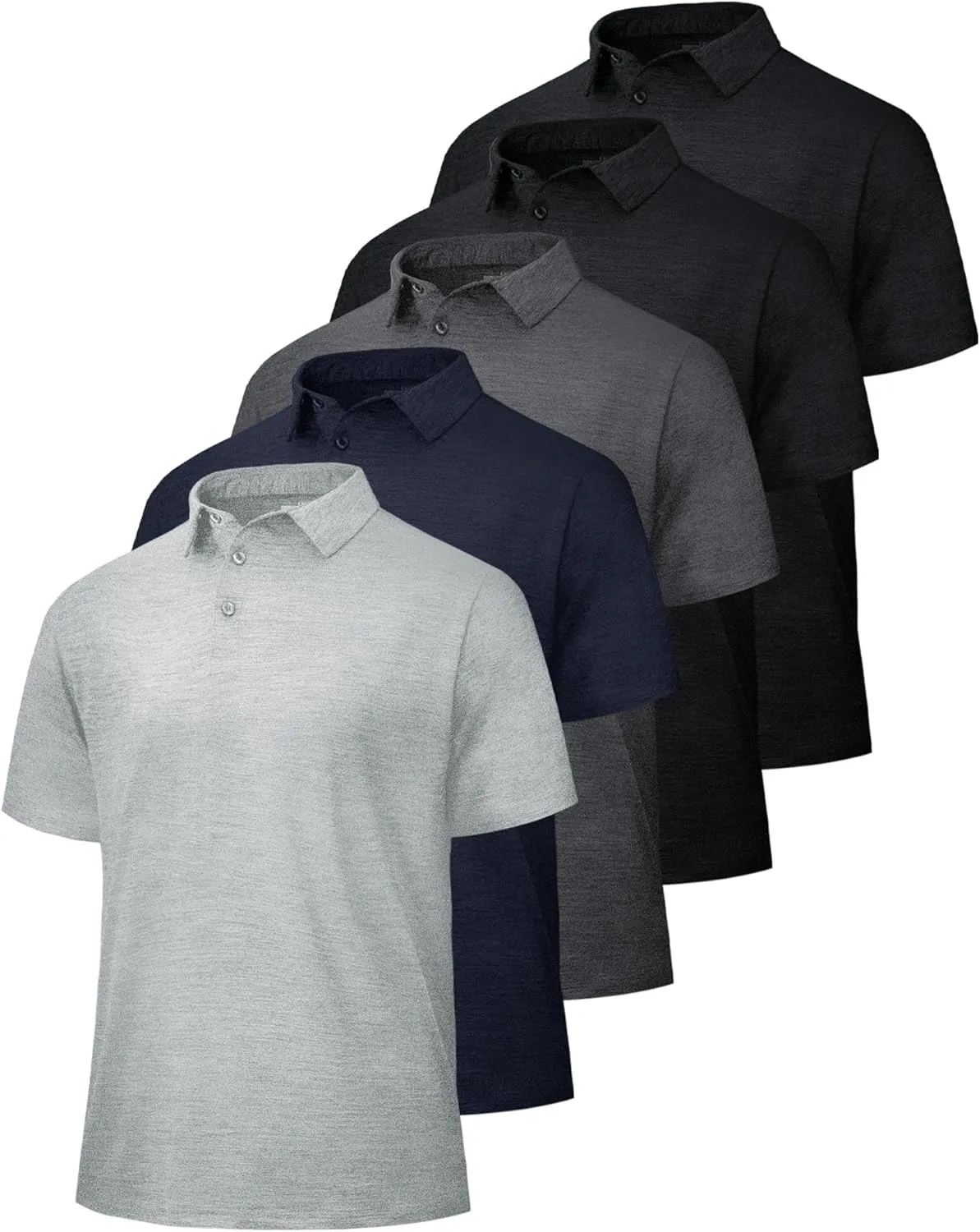 5 Pack Polo Shirts for Men - Dry Fit Moisture Wicking Performance Short Sleeve Mens Golf Shirts for Work Casual Athletic