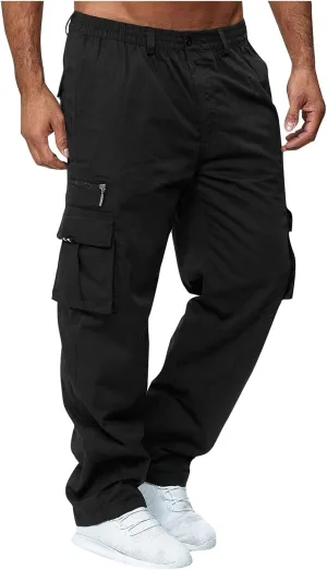 ADHOWBEW Men's Cargo Pants Pockets Relaxed Fit Outdoor Work Elastic Pants