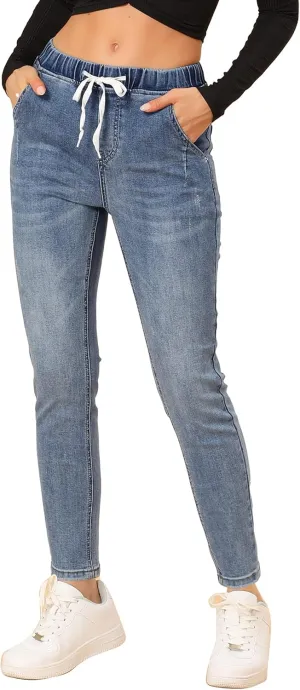 Allegra K Women's Skinny Jeans High Waisted Drawstring Casual Stretch Denim Pants