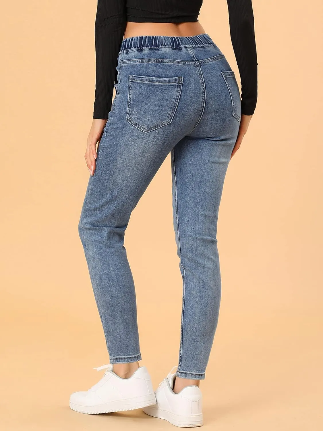 Allegra K Women's Skinny Jeans High Waisted Drawstring Casual Stretch Denim Pants