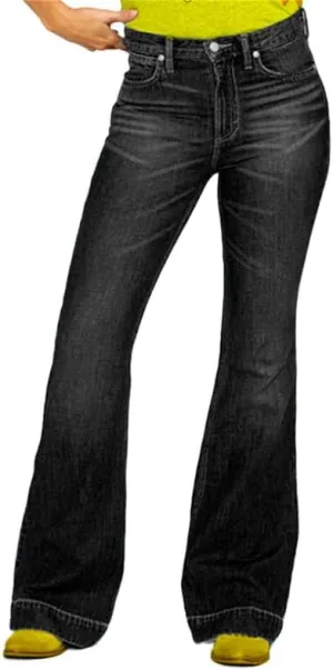 Andongnywell Women's High Rise Flared Jeans Slim Wide Leg Stretch Denim Pants Flare Bell Bottom Jean Trousers