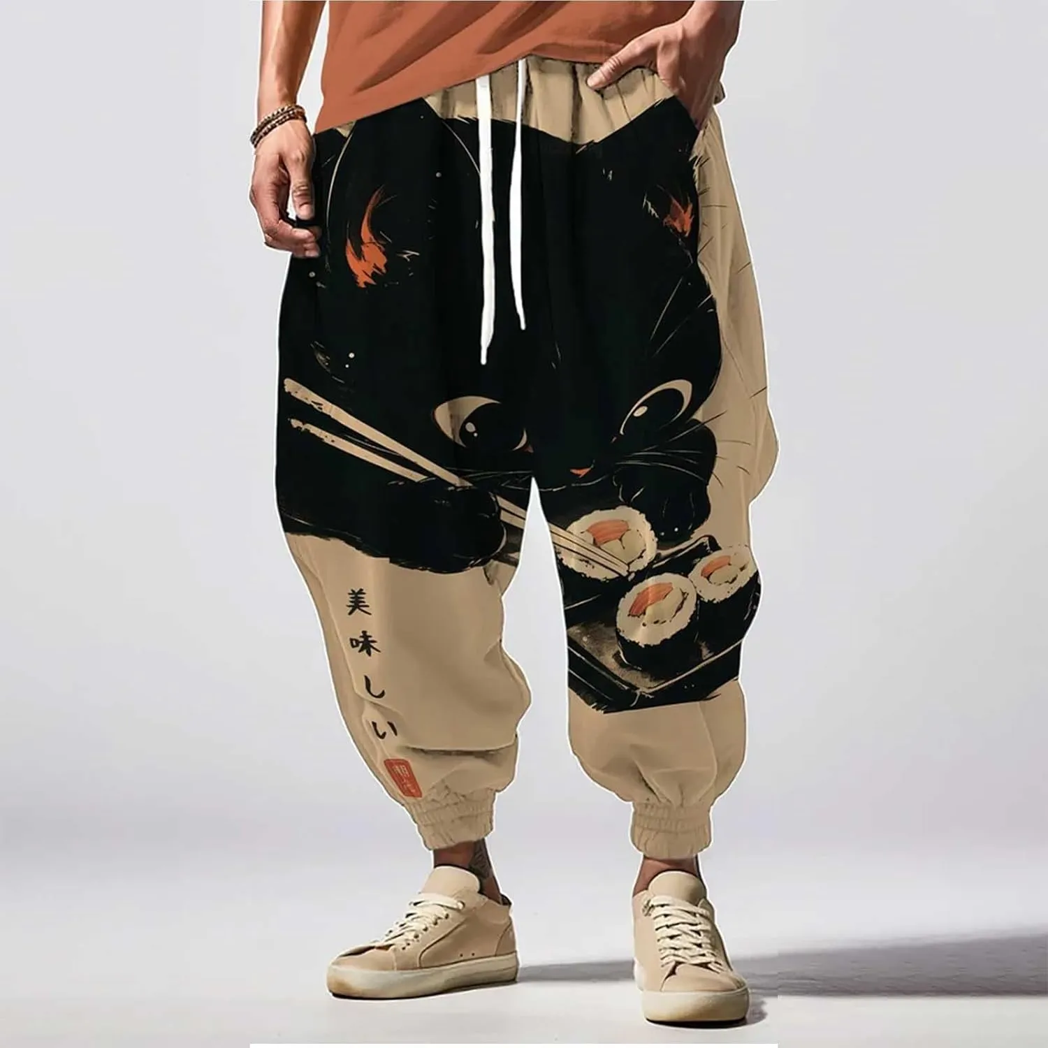 Baggy Wide Leg Pants Print Fashion Street Feel Casual Sweatpants Cargo Hippih Loose Fit Trousers Mens Harem Pants