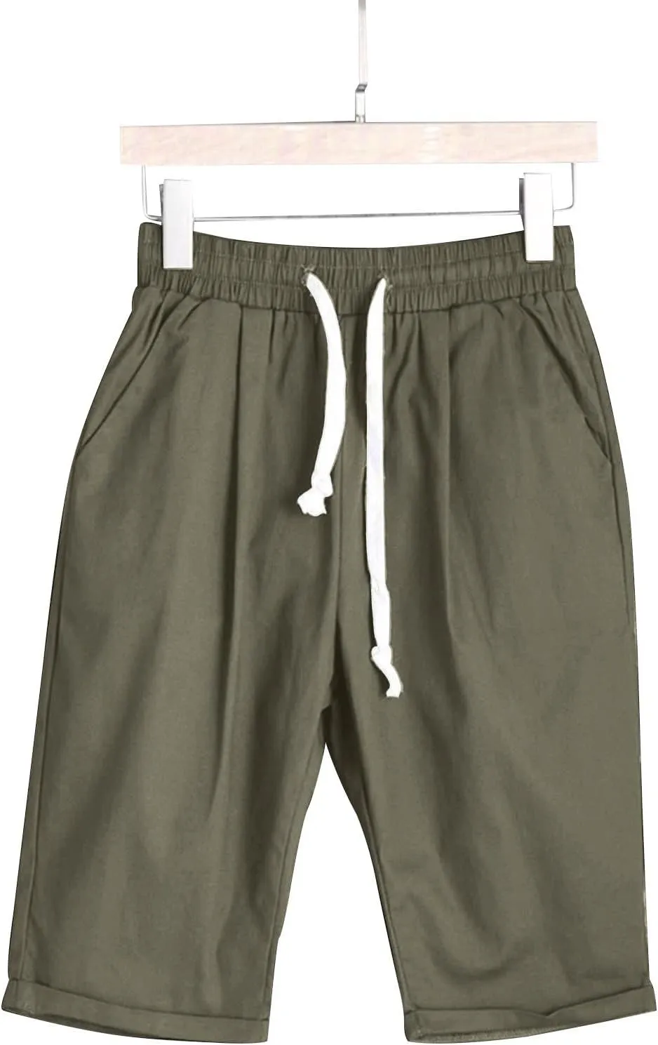 Bermuda Shorts for Women Knee Length Casual Summer Drawstring Shorts Elastic High Waisted Loose Shorts with Pockets