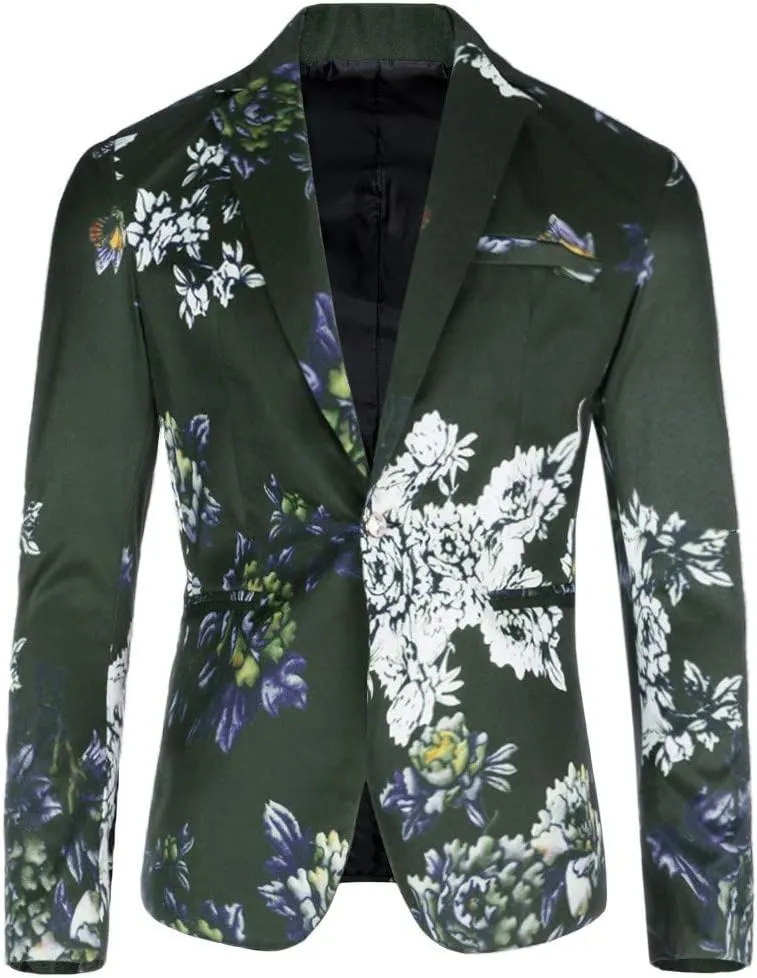 Blazers for Men Suit Casual Single-breasted Buckle Men's Fashion Lapels Jacket Printed Men's Coats Tuxedo Jacket