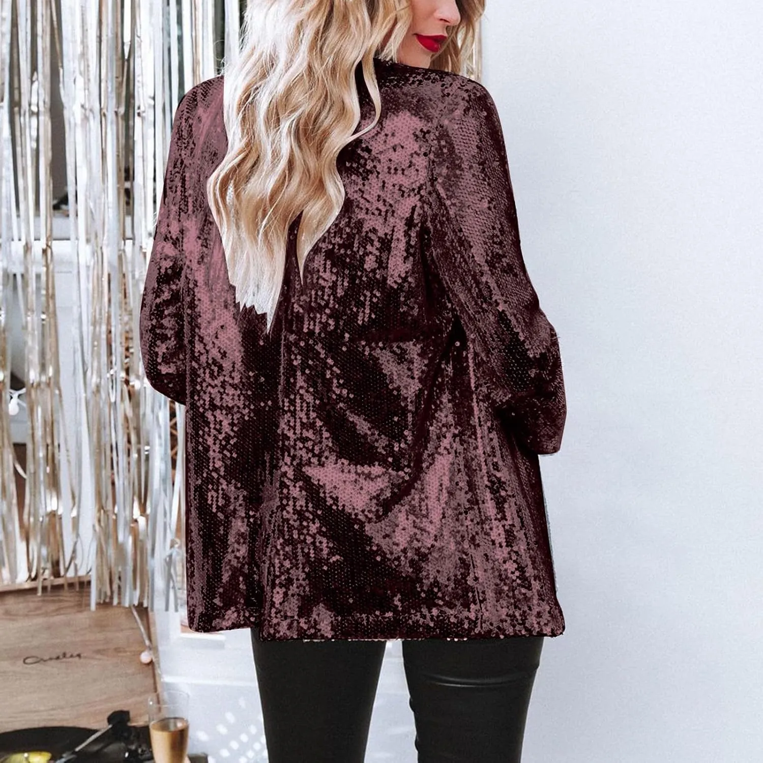Blazers for Women 2025 Trendy Sequin Jacket Open Front Long Sleeve Glitter Party Suit Jackets Lightweight Elegant Tops