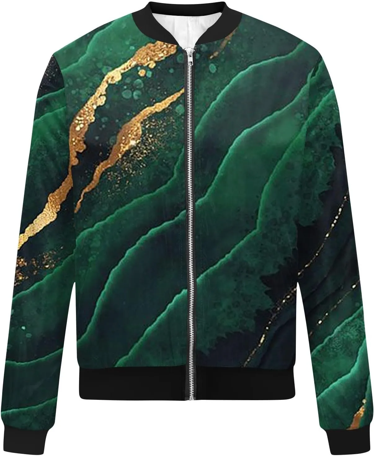 Bomber Jacket Women 2024 Causal Print Zip Up Coats Long Sleeve Stand Collar Fall Lightweight Outerwear With Pockets