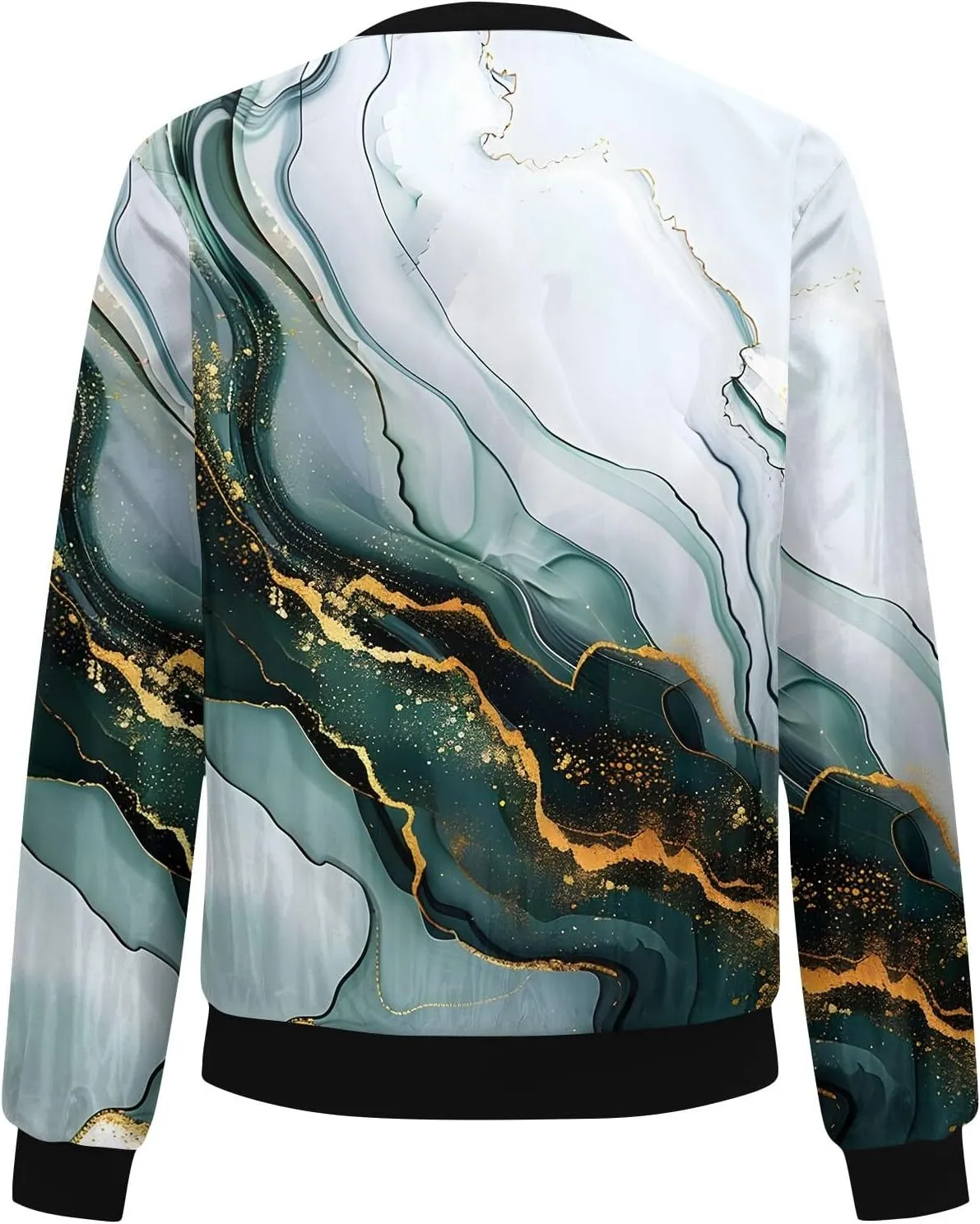 Bomber Jacket Women 2024 Causal Print Zip Up Coats Long Sleeve Stand Collar Fall Lightweight Outerwear With Pockets