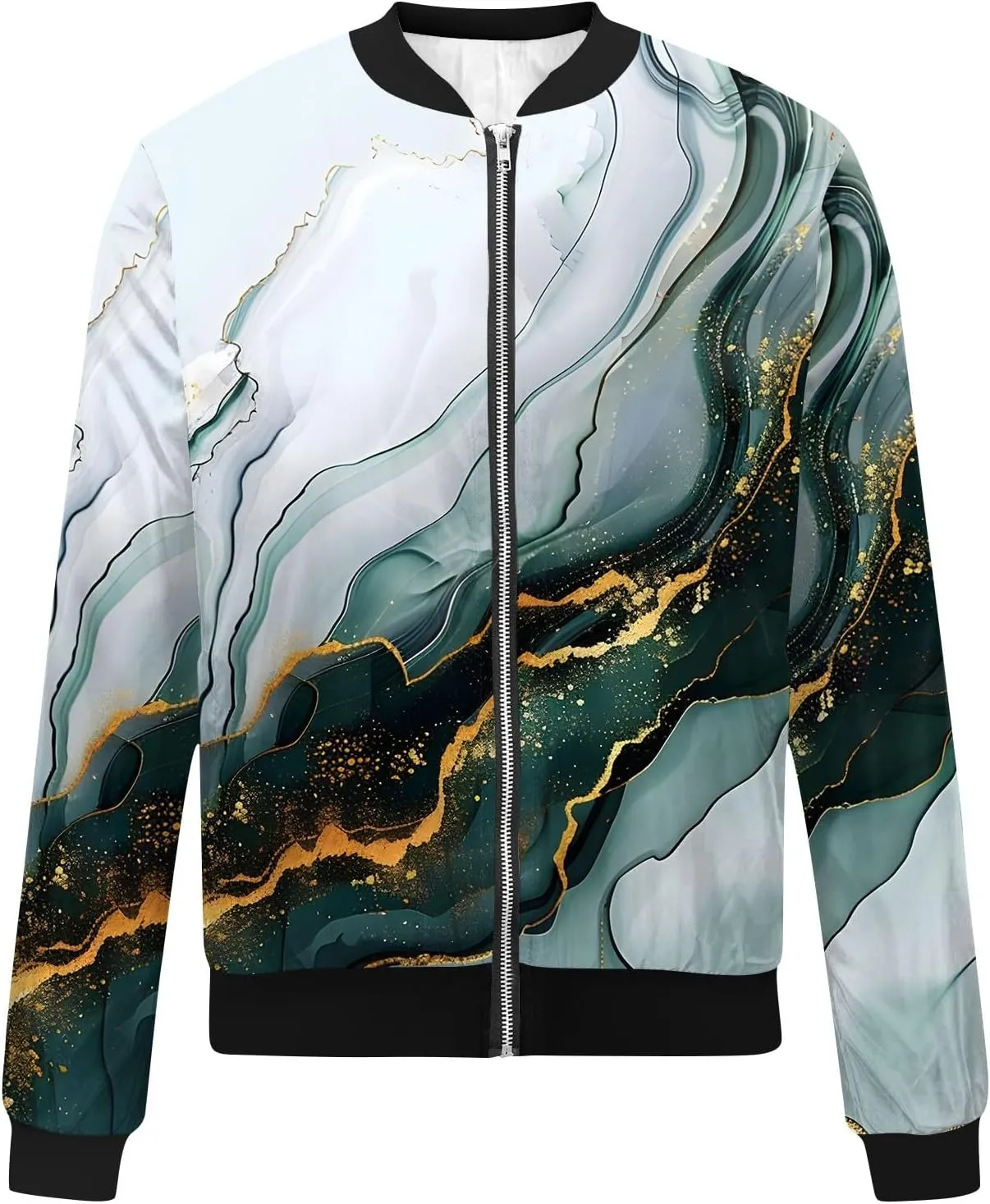 Bomber Jacket Women 2024 Causal Print Zip Up Coats Long Sleeve Stand Collar Fall Lightweight Outerwear With Pockets