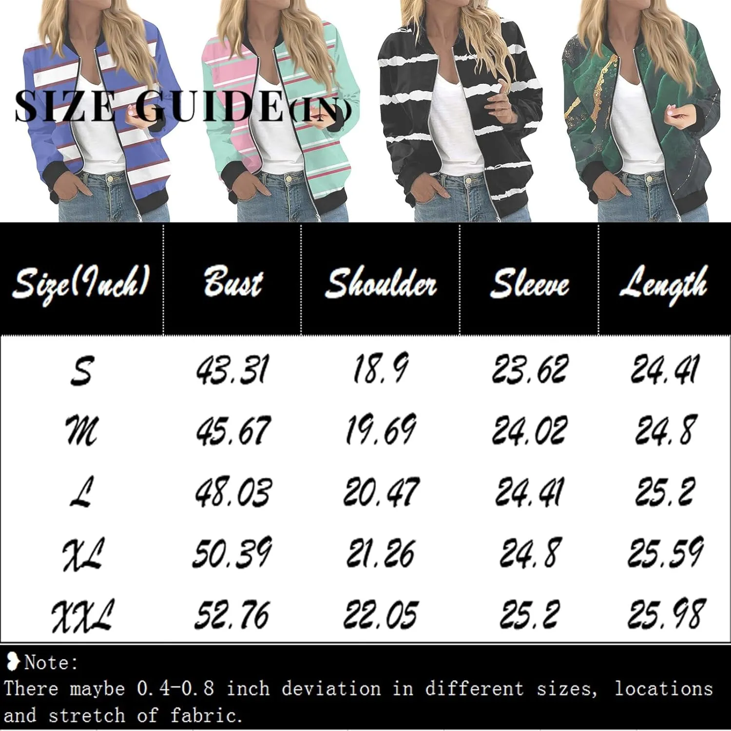 Bomber Jacket Women 2024 Causal Print Zip Up Coats Long Sleeve Stand Collar Fall Lightweight Outerwear With Pockets