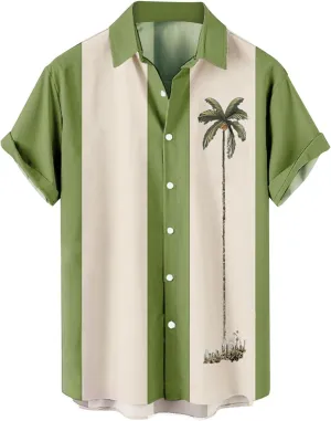 Bowling Shirts for Men Stylish Tropical Palm Short Sleeve Button Down Shirt Breathable Quick Dry Bohemia Beach Tops