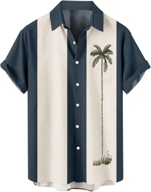 Bowling Shirts for Men Stylish Tropical Palm Short Sleeve Button Down Shirt Breathable Quick Dry Bohemia Beach Tops