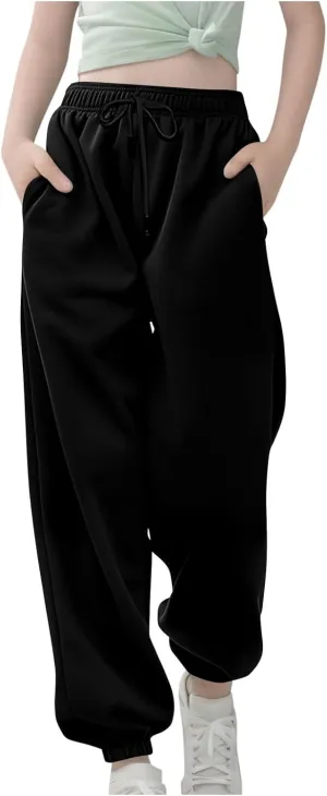 Boys Girls Aesthetic Sweatpants Drawstring Pockets Kids Plain School Pants Casual Baggy Joggers Elastic Waist