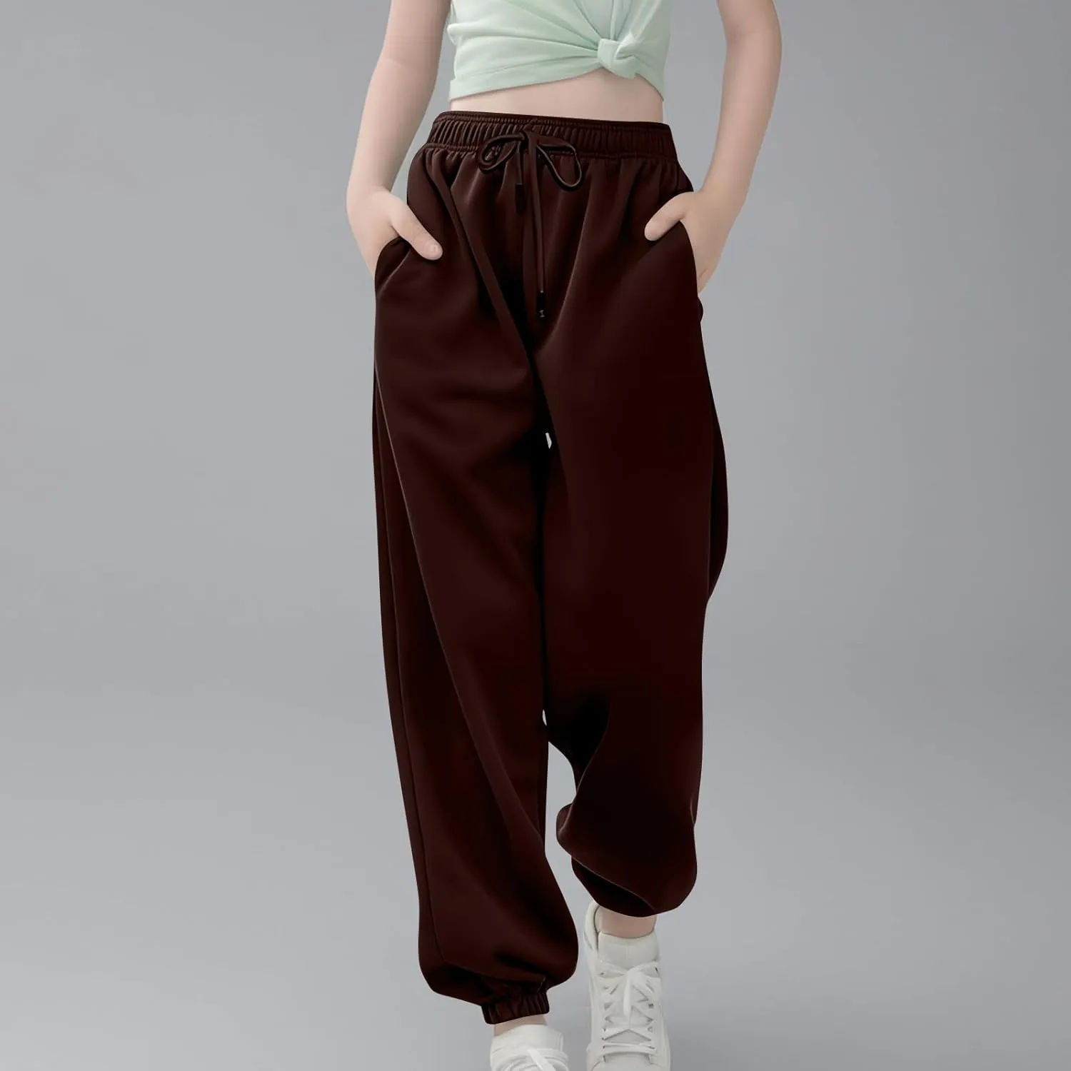 Boys Girls Aesthetic Sweatpants Drawstring Pockets Kids Plain School Pants Casual Baggy Joggers Elastic Waist