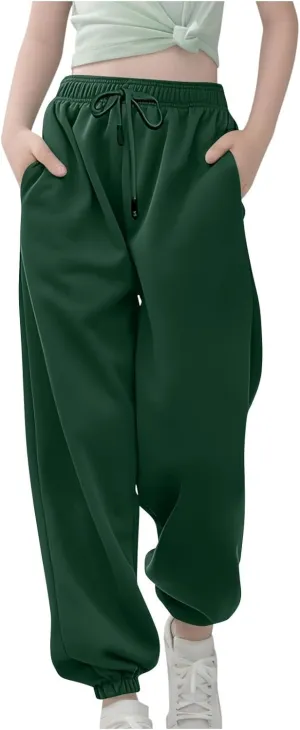 Boys Girls Aesthetic Sweatpants Drawstring Pockets Kids Plain School Pants Casual Baggy Joggers Elastic Waist