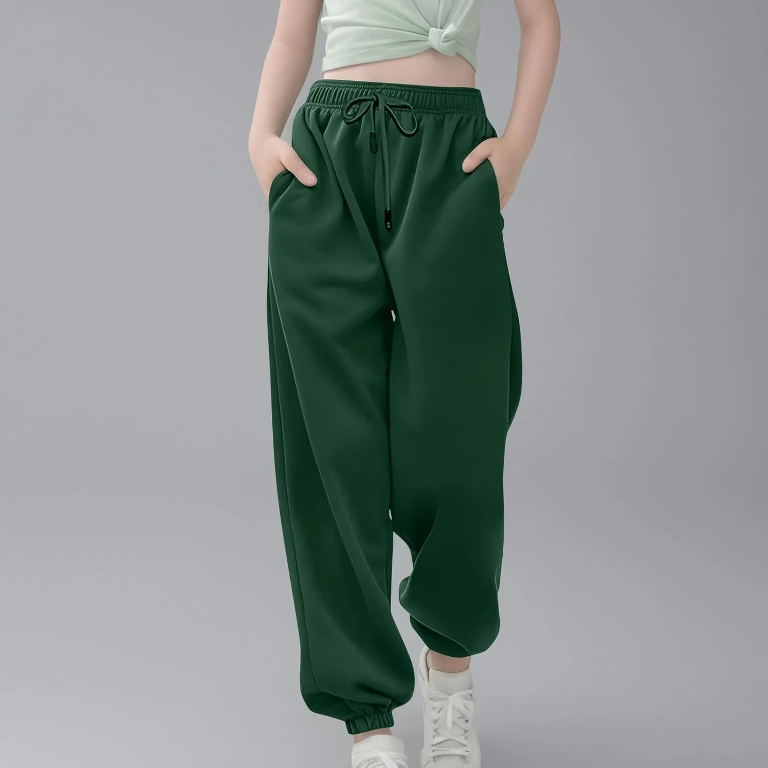 Boys Girls Aesthetic Sweatpants Drawstring Pockets Kids Plain School Pants Casual Baggy Joggers Elastic Waist
