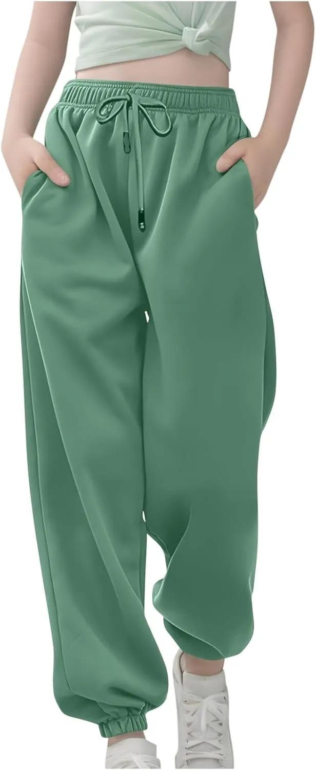 Boys Girls Aesthetic Sweatpants Drawstring Pockets Kids Plain School Pants Casual Baggy Joggers Elastic Waist