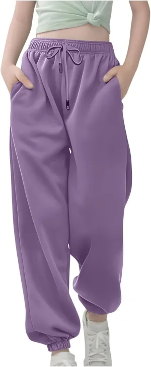 Boys Girls Aesthetic Sweatpants Drawstring Pockets Kids Plain School Pants Casual Baggy Joggers Elastic Waist