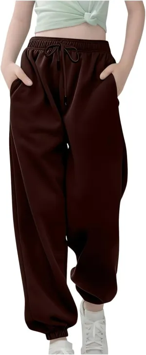 Boys Girls Aesthetic Sweatpants Drawstring Pockets Kids Plain School Pants Casual Baggy Joggers Elastic Waist
