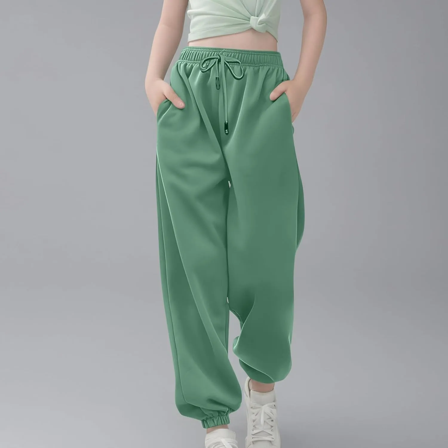 Boys Girls Aesthetic Sweatpants Drawstring Pockets Kids Plain School Pants Casual Baggy Joggers Elastic Waist