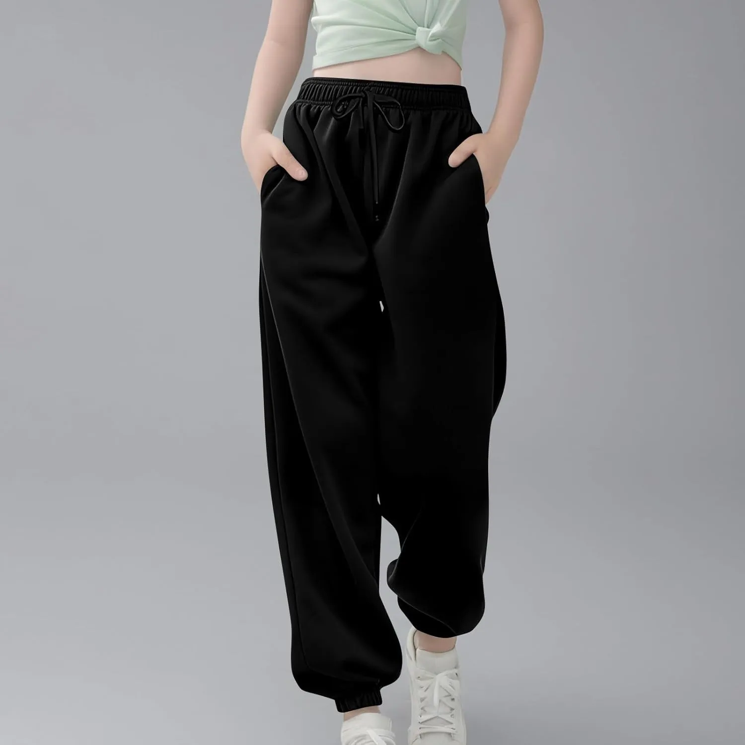 Boys Girls Aesthetic Sweatpants Drawstring Pockets Kids Plain School Pants Casual Baggy Joggers Elastic Waist