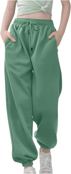 Boys Girls Aesthetic Sweatpants Drawstring Pockets Kids Plain School Pants Casual Baggy Joggers Elastic Waist
