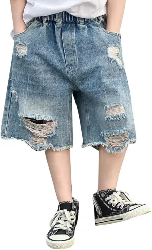 Boys Y2k Baggy Jeans Shorts Elastic High Waist Wide Leg Demin Shorts Hip Hop Loose Short Pants Streetwear Jeans Short