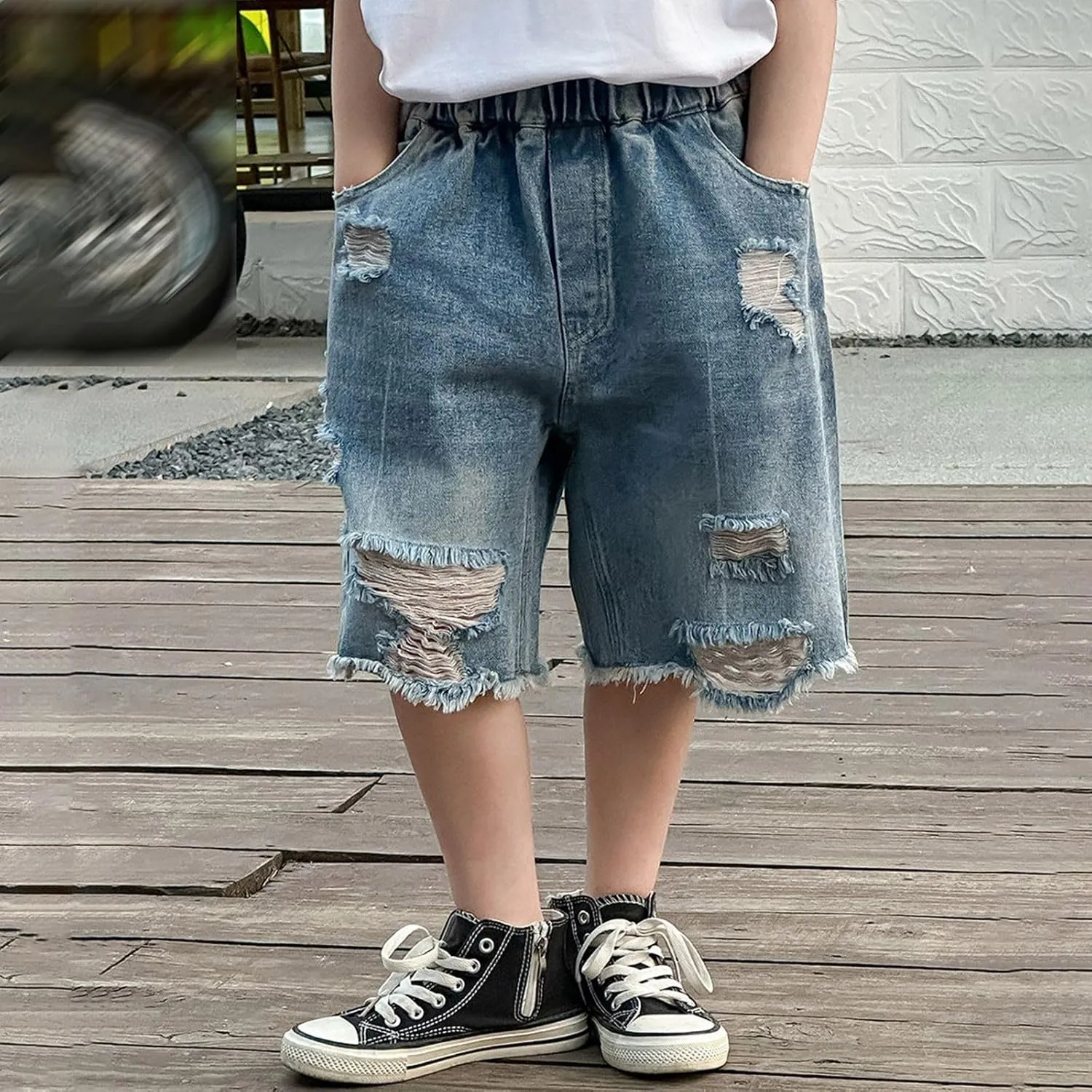 Boys Y2k Baggy Jeans Shorts Elastic High Waist Wide Leg Demin Shorts Hip Hop Loose Short Pants Streetwear Jeans Short