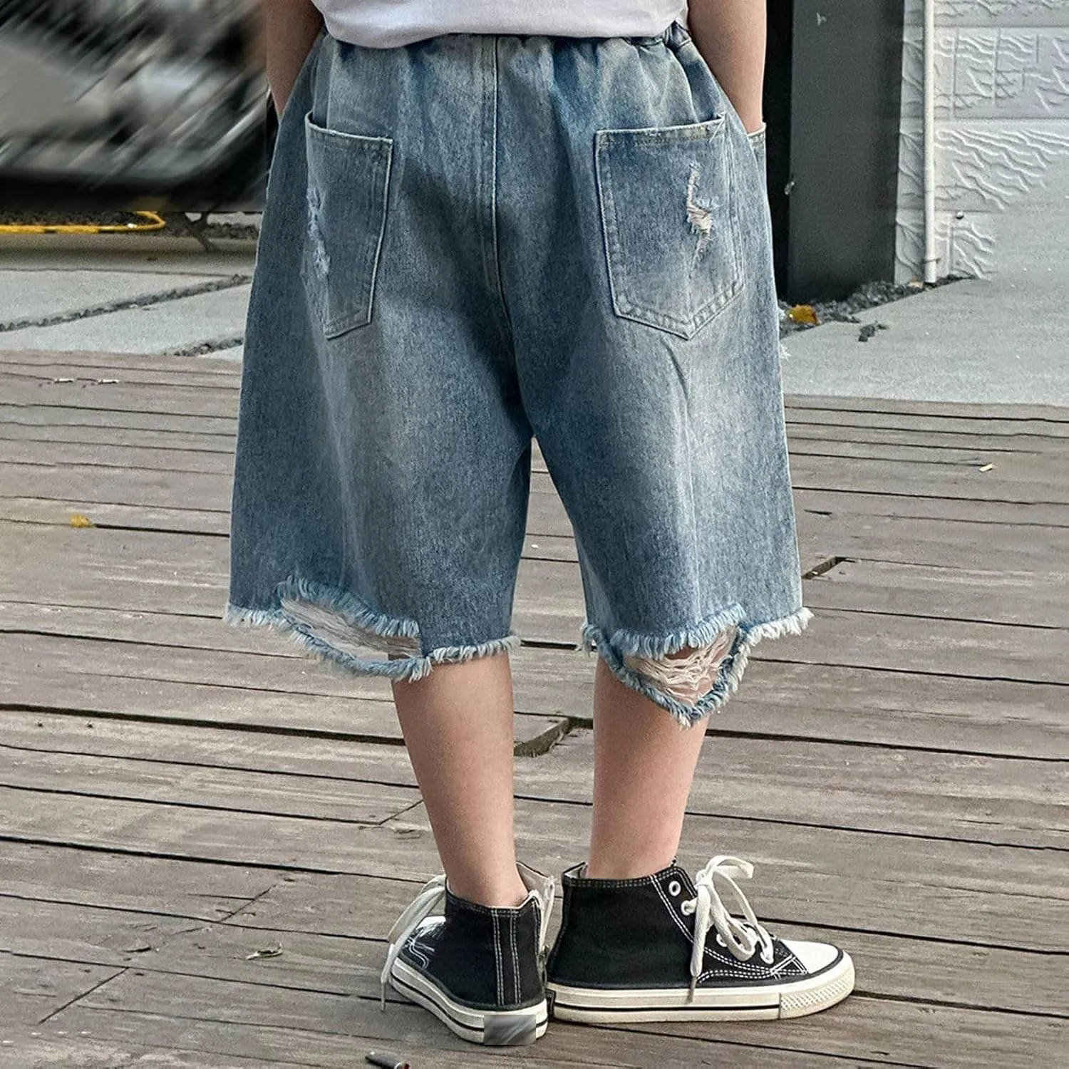 Boys Y2k Baggy Jeans Shorts Elastic High Waist Wide Leg Demin Shorts Hip Hop Loose Short Pants Streetwear Jeans Short