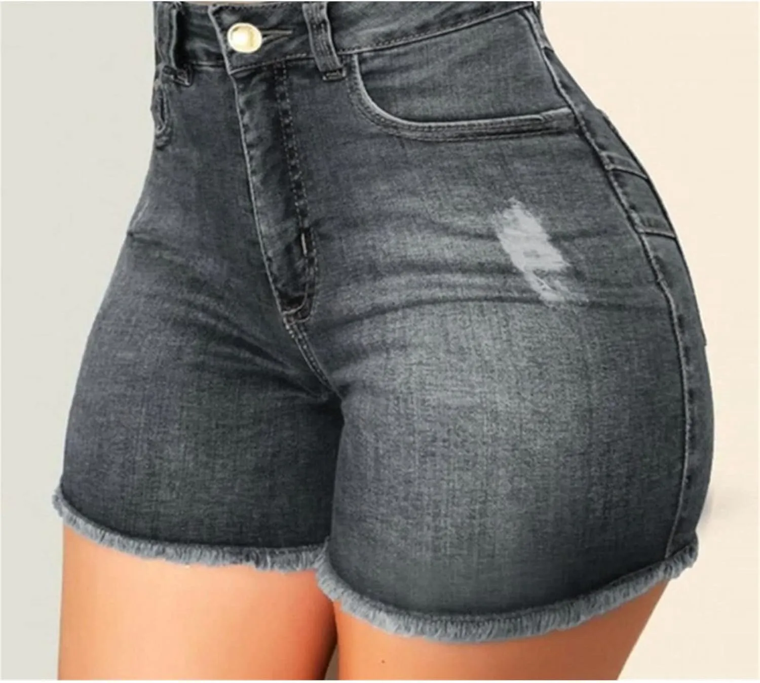 Butt Lift Denim Shorts for Women High Waisted Skinny Stretch Jeans Shorts Hem Ripped Hot Pants with Pockets