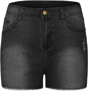 Butt Lift Denim Shorts for Women High Waisted Skinny Stretch Jeans Shorts Hem Ripped Hot Pants with Pockets