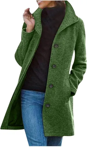 BZGTZT Winter Coats For Women 2022 Fashion Mid-Length Stand Collar Trench Coat Wool Blend Pea Coats Business Jacket Outwear
