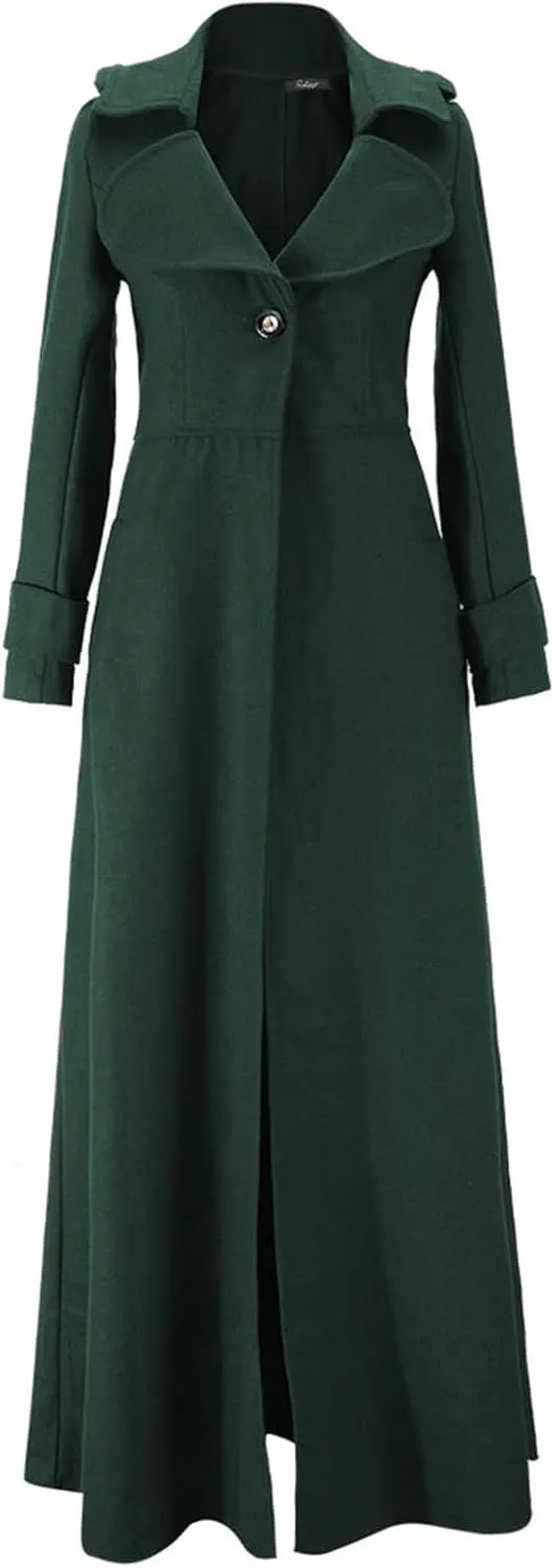 BZGTZT Women's Long Trench Coat Goth Wool Blend Pea Jacket Victorian Long Slim Fit Cardigans Coats Winter Lapel Outwear