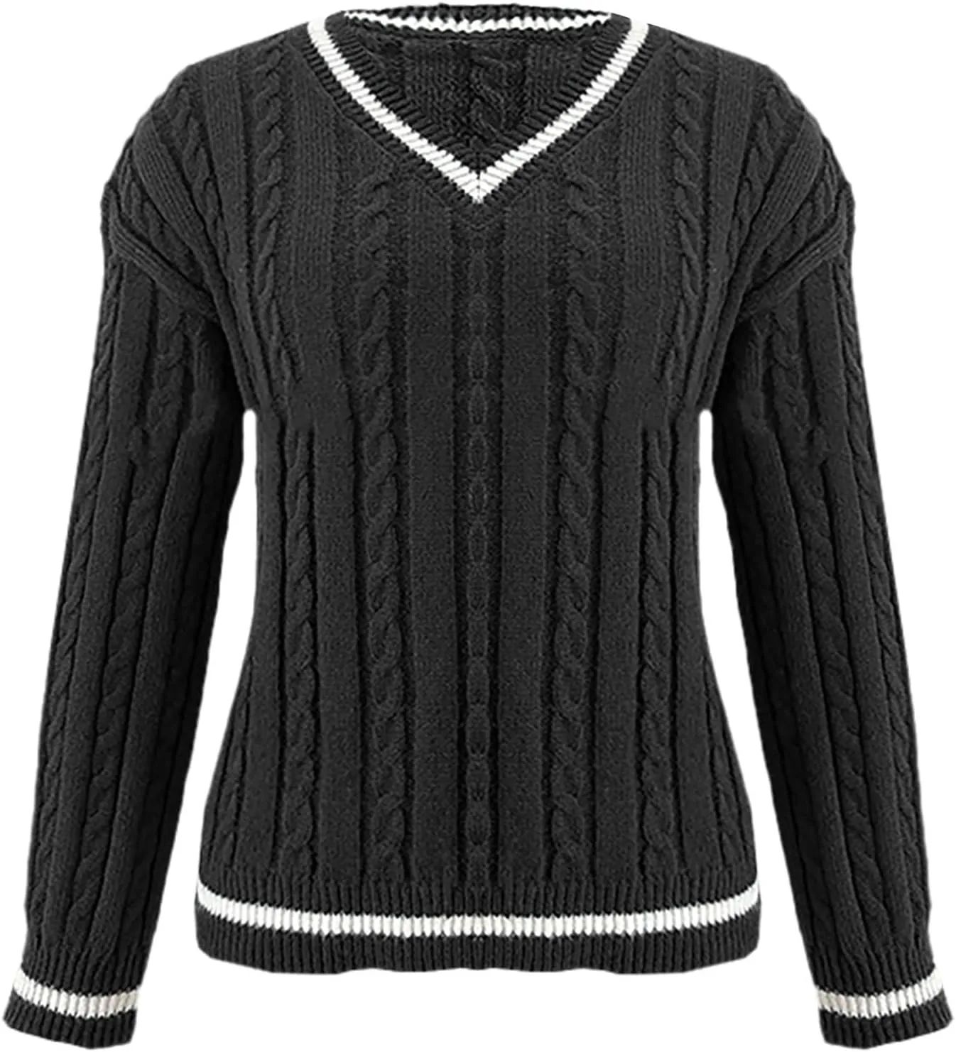 Cable Knit Sweater for Women 2024 Long Sleeve V Neck Casual Tops Color Block Pullover Shirts Fashion Winter Outfits