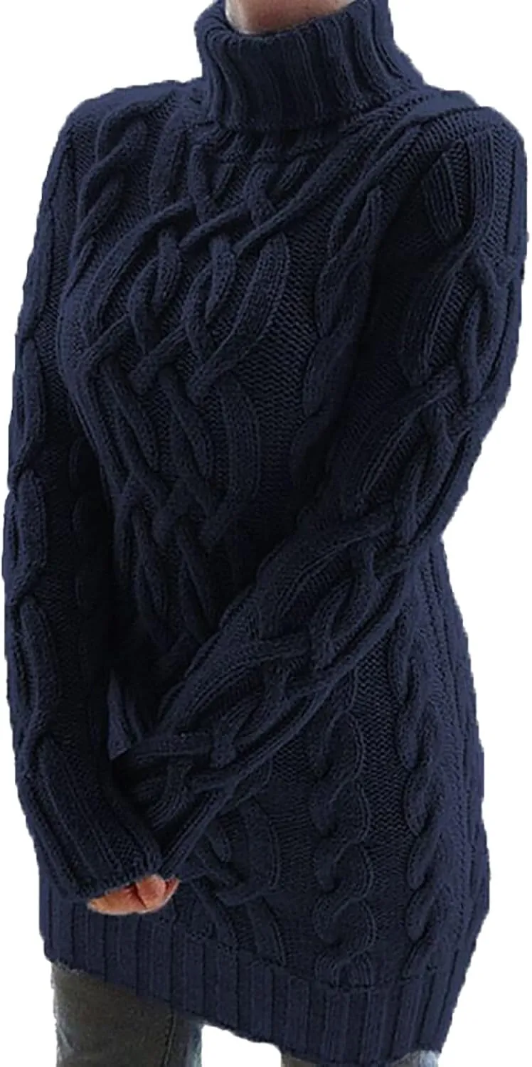 Cable Knit Sweater for Women Fashion Fall Chunky Sweaters Casual Long Sleeve Blouse High Neck Retro Jumper Tops