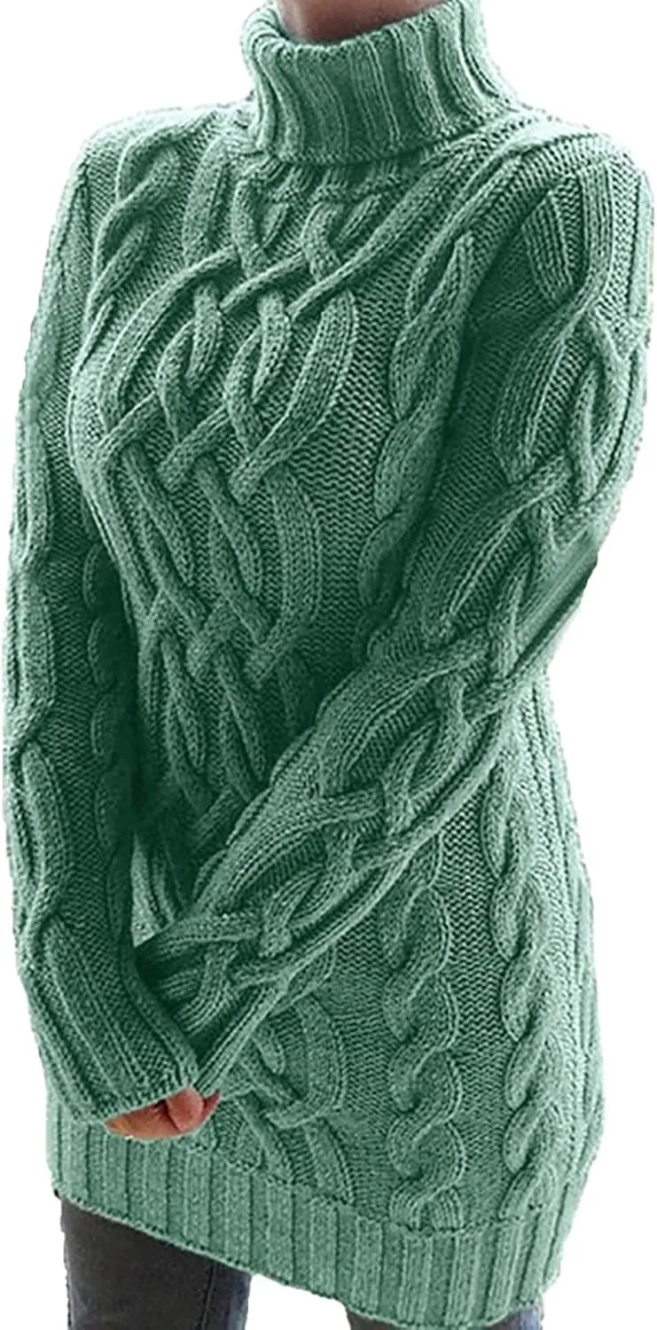Cable Knit Sweater for Women Fashion Fall Chunky Sweaters Casual Long Sleeve Blouse High Neck Retro Jumper Tops