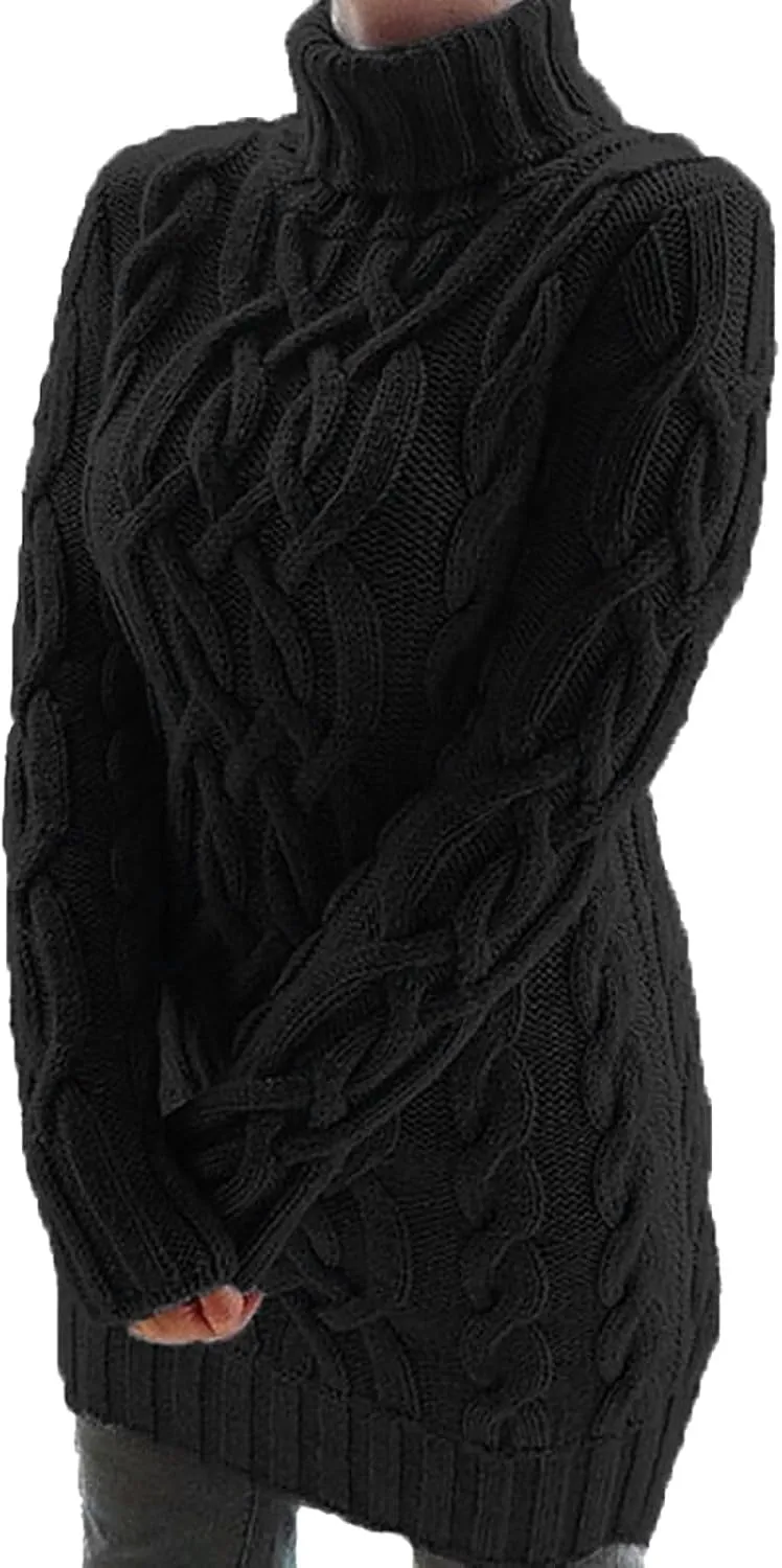 Cable Knit Sweater for Women Fashion Fall Chunky Sweaters Casual Long Sleeve Blouse High Neck Retro Jumper Tops