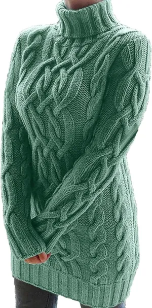 Cable Knit Sweater for Women Fashion Fall Chunky Sweaters Casual Long Sleeve Blouse High Neck Retro Jumper Tops